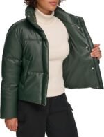 Women's Vegan Leather Quilted Short Puffer Jacket - Image 3