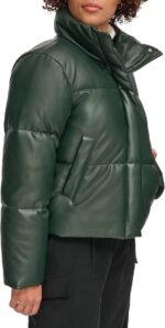 Women's Vegan Leather Quilted Short Puffer Jacket - Image 2