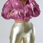 Women's Cropped Puffer Jacket Winter Shiny Zip Up Padded Warm Quilted Jackets