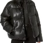 Women's Quilted Genuine Leather Puffer Jacket Winter Stand Collar Jackets
