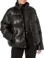 Women's Quilted Genuine Leather Puffer Jacket Winter Stand Collar Jackets