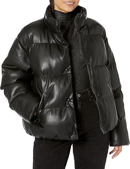 Women's Quilted Genuine Leather Puffer Jacket Winter Stand Collar Jackets