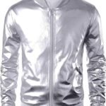 Men’s Metallic Bomber Jacket Shiny Party Style Faux Leather