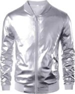Men’s Metallic Bomber Jacket Shiny Party Style Faux Leather