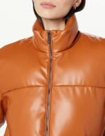 Chic Faux Leather Insulated Bubble Jacket - Image 2