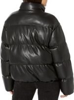 Women's Quilted Genuine Leather Puffer Jacket Winter Stand Collar Jackets