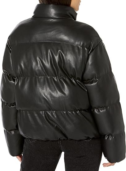 Women's Quilted Genuine Leather Puffer Jacket Winter Stand Collar Jackets