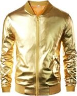 Men’s Metallic Bomber Jacket Shiny Party Style Faux Leather