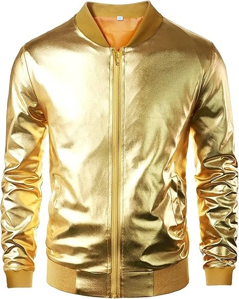 Men’s Metallic Bomber Jacket Shiny Party Style Faux Leather Men’s Metallic Bomber Jacket Shiny Party Style Faux Leather