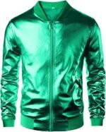 Men’s Metallic Bomber Jacket Shiny Party Style Faux Leather
