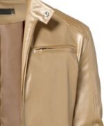 Gold Metallic Stand-Collar Biker Jacket - Image 3
