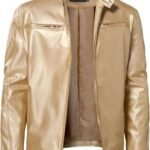 Gold Metallic Stand-Collar Biker Jacket
