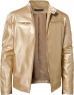 Gold Metallic Stand-Collar Biker Jacket