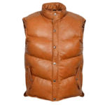 Men's genuine soft lamskin Leather bubble puffer VEST TAN