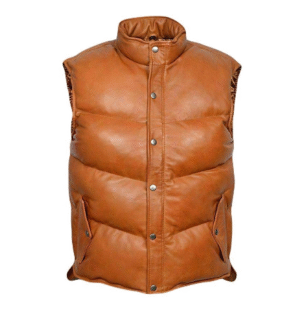 Men's genuine soft lamskin Leather bubble puffer VEST TAN