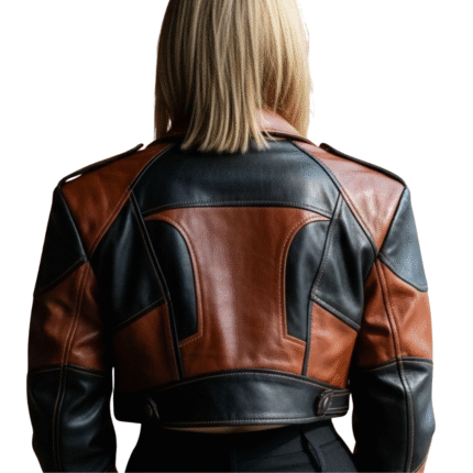 Patchwork Leather Moto Jacket Cropped Biker, Edgy Streetwear