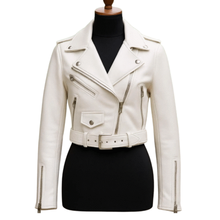White Cropped Leather Jacket Chic Leather Biker Jacket