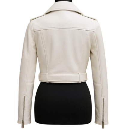 White Cropped Leather Jacket Chic Leather Biker Jacket