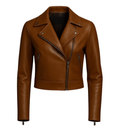 Handmade Cropped Brown Leather Moto Jacket Y2K Biker Style