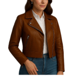 Handmade Cropped Brown Leather Moto Jacket Y2K Biker Style