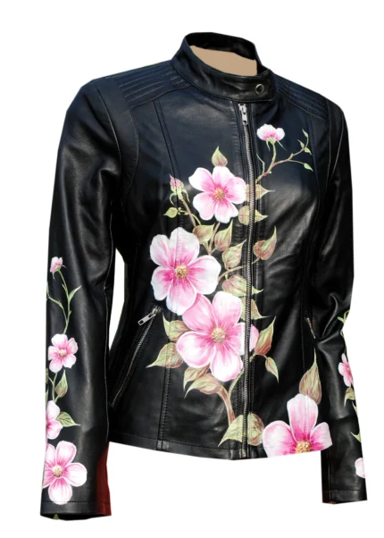 Women's Genuine Lambskin Painted Leather Motorcycle Slim fit Designer Biker Jacket