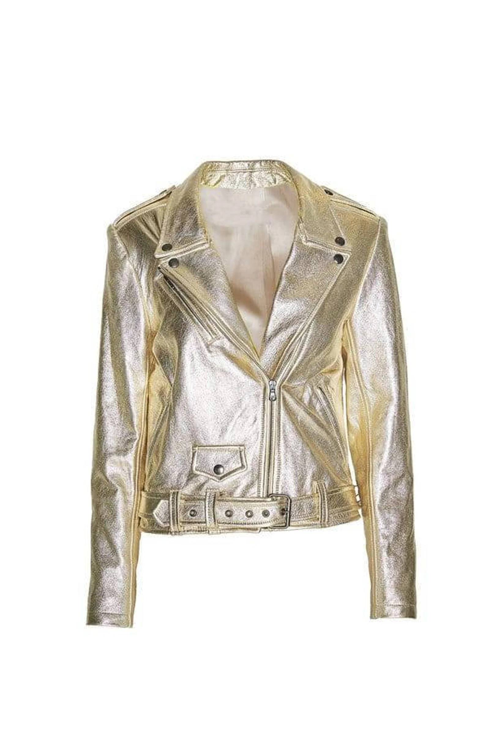 Women's Light Gold Metallic Foil Solid Casual Motorcycle Biker Leather Jacket Women's Light Gold Metallic Foil Solid Casual Motorcycle Biker Leather Jacket