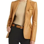 Customize women's leather blazer Tan leather blazer women