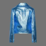 Metallic Leather Motorcycle Jacket women Blue Zip Up Jacket