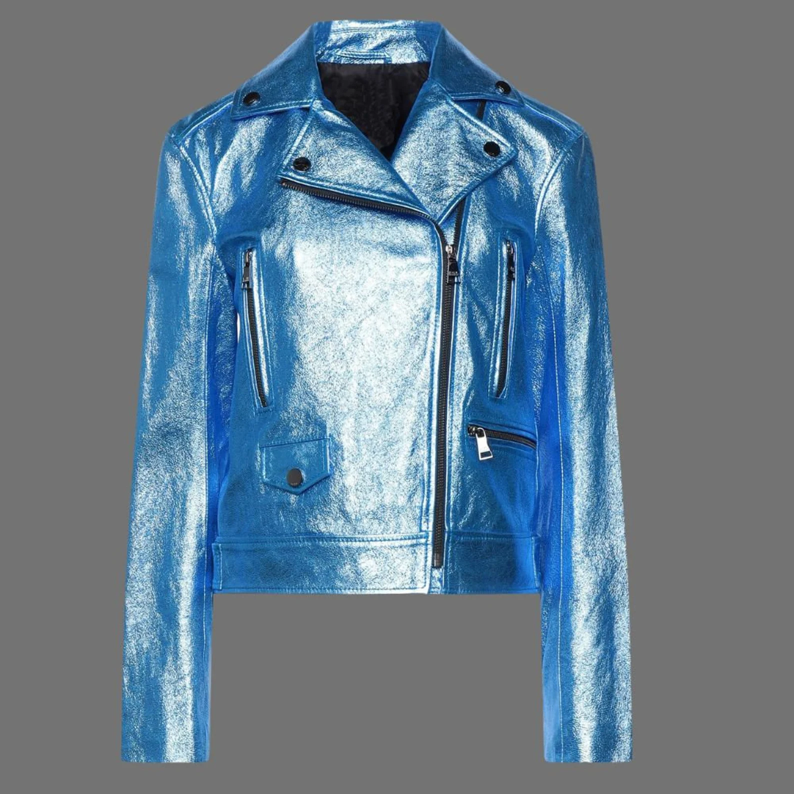 Metallic Leather Motorcycle Jacket women Blue Zip Up Jacket Metallic Leather Motorcycle Jacket women Blue Zip Up Jacket