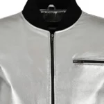 Mens Leather Bomber Jacket Metallic Leather Jacket - Image 3