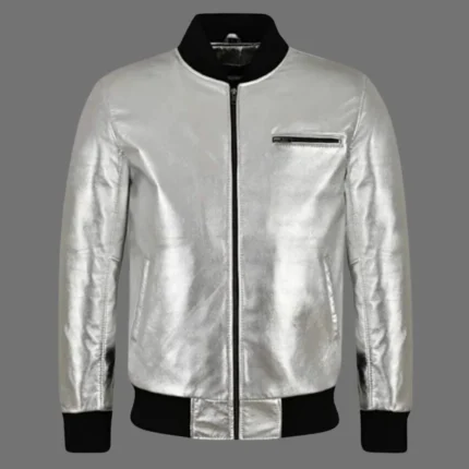 Mens Leather Bomber Jacket Metallic Leather Jacket
