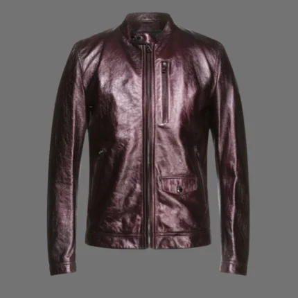 Mens Leather Motorcycle Jacket Deep Purple Metallic Jacket