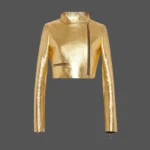 Women's Golden Cropped Leather Jacket Metallic Motorcycle Style
