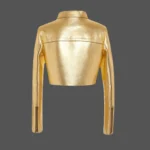 Women's Golden Cropped Leather Jacket Metallic Motorcycle Style