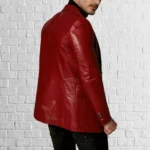 Men's Red Lambskin Leather Blazer Stylish Button Coat