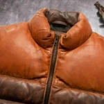 Two-Tone Brown Leather Quilted Vest Zipper Front  Stylish Winter Outerwear - Image 2