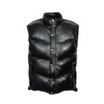 Men's genuine soft lamskin Leather bubble puffer VEST BLACK