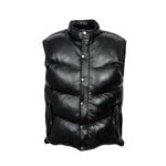 Men's genuine soft lamskin Leather bubble puffer VEST BLACK