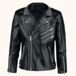 Men’s Black Leather Biker Jacket Studded Punk Rock Moto Jacket