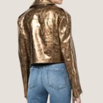 Metallic Rose Gold Lambskin Leather Motorcycle Jacket for Women
