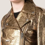 Metallic Rose Gold Lambskin Leather Motorcycle Jacket for Women - Image 2