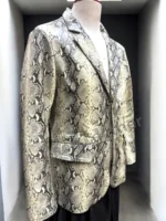 Mens Genuine Soft Lambskin Leather Coat Snake Skin Print Blazer - Image 4