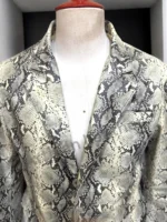 Mens Genuine Soft Lambskin Leather Coat Snake Skin Print Blazer - Image 3