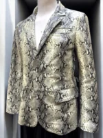 Mens Genuine Soft Lambskin Leather Coat Snake Skin Print Blazer - Image 2