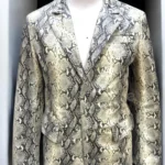 Mens Genuine Soft Lambskin Leather Coat Snake Skin Print Blazer