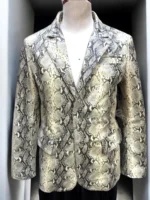 Mens Genuine Soft Lambskin Leather Coat Snake Skin Print Blazer
