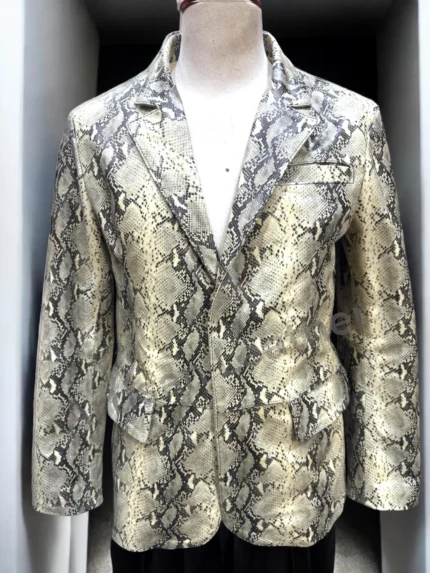 Mens Genuine Soft Lambskin Leather Coat Snake Skin Print Blazer