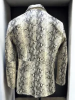 Mens Genuine Soft Lambskin Leather Coat Snake Skin Print Blazer