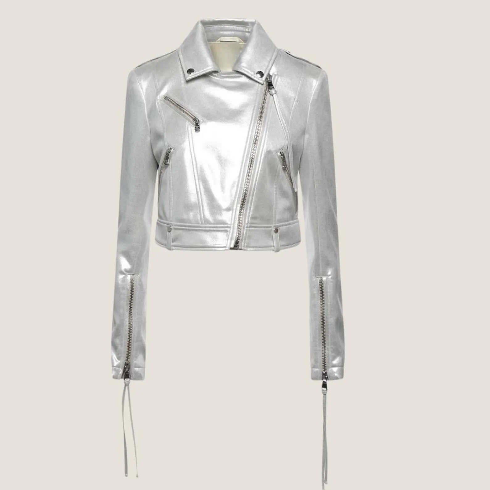 Silver Metallic Leather Jacket Women Vintage Motorcycle Style Leather Racer Jacket Silver Metallic Leather Jacket Women Vintage Motorcycle Style Leather Racer Jacket