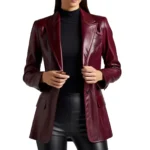 Handmade Maroon Leather Blazer Classic Women’s Maroon Leather Blazer